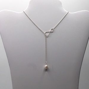 Sterling Silver Infinity Lariat Necklace with Pearl